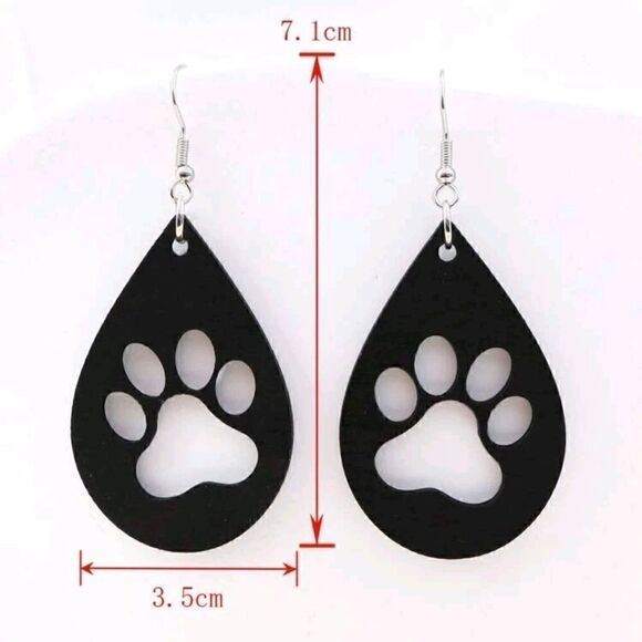 Paw Print Design Dangle Hook Earrings - Picture 3 of 4